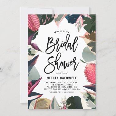Pink Tropical Houseplants Frame Bridal Shower Invitations