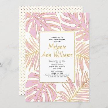 Pink tropical leaves wedding bridal shower Invitations