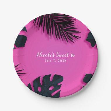 Pink Tropical Palm Leaves Luau Party Summer Chic Paper Plates