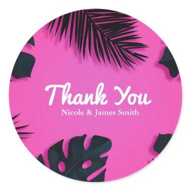 Pink Tropical Palm Leaves Party Luau Favor Classic Round Sticker