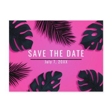 Pink Tropical Palm Leaves Party Save the Date Announcement PostInvitations