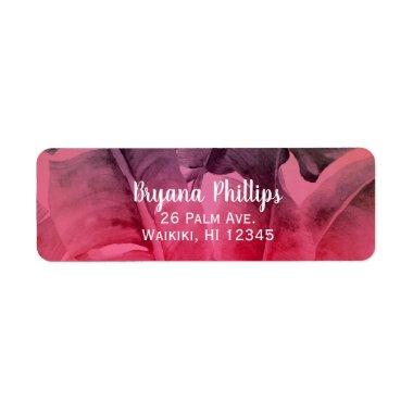 Pink Tropical Summer Palm Leaves Luau Party Label