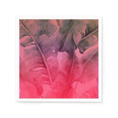 Pink Tropical Summer Palm Leaves Luau Party Napkins