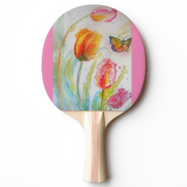 Pink Tulip Floral Watercolor Ping Pong Paddle