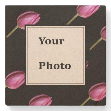 Pink Tulip Flower Photo Floral Custom Gift Favor Stone Coaster