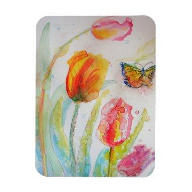 Pink Tulip tulips Floral Flowers Watercolor Magnet