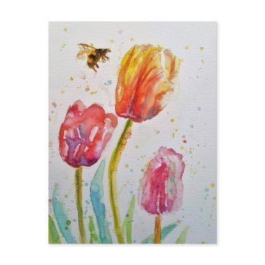 Pink Tulip Tulips Floral Watercolor art PostInvitations