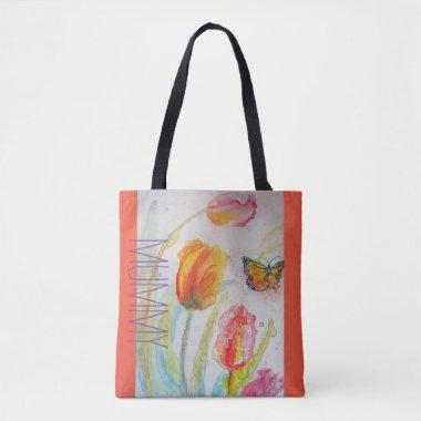 Pink Tulip Tulips Floral Watercolor Mommy Mom Tote Bag