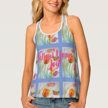 Pink Tulip Tulips Floral Watercolor Tank Top Blue
