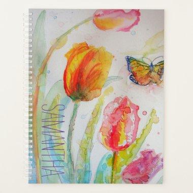 Pink Tulip Tulips Floral Watercolor Womans Name No Planner