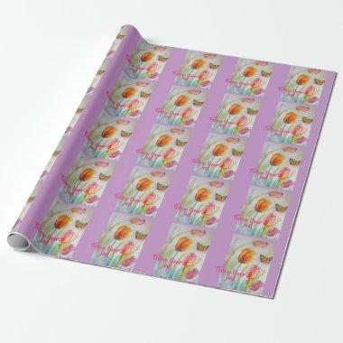Pink Tulip Tulips Floral Watercolor Wrapping Paper