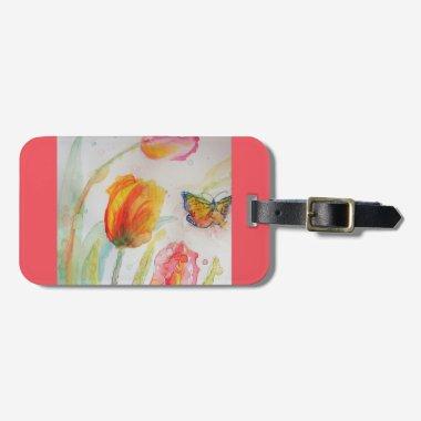 Pink Tulip Tulips Watercolor Luggage Tag