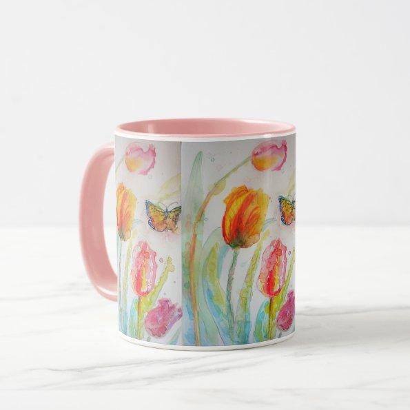 Pink Tulip Tulips Watercolor Mug