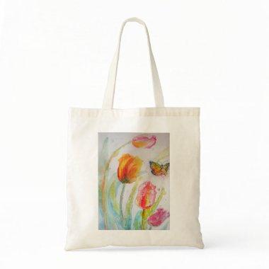 Pink Tulip Tulips Watercolor Tote Bag