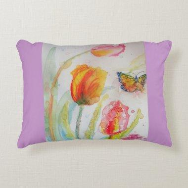 Pink Tulips Tulip Watercolor Decor Cushion