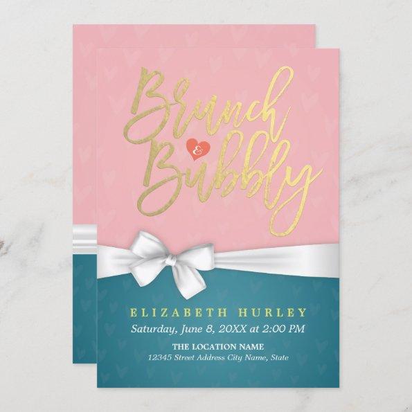 Pink Turquoise Brunch Bubbly Bridal Shower Invite