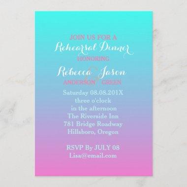 pink turquoise ombre wedding rehearsal dinner Invitations
