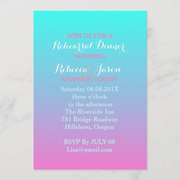 pink turquoise ombre wedding rehearsal dinner Invitations
