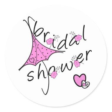 Pink Umbrella Bridal Shower Classic Round Sticker