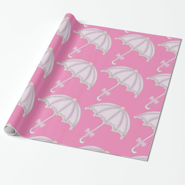 Pink Umbrella Bridal Shower Wrapping Paper