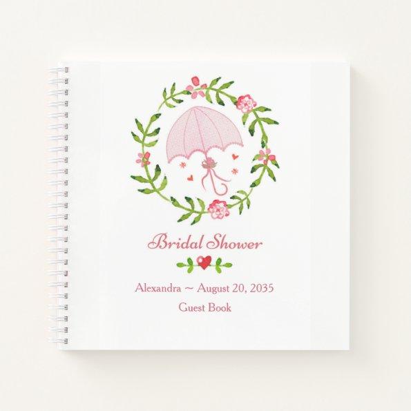 Pink Umbrella Wreath Bridal Shower Guest Book