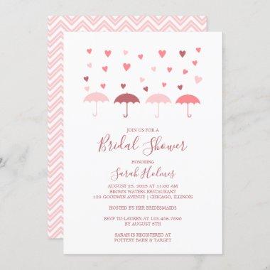 Pink Umbrellas and Hearts Bridal Shower Invitations