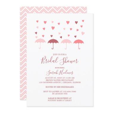 Pink Umbrellas and Hearts Bridal Shower Invitations