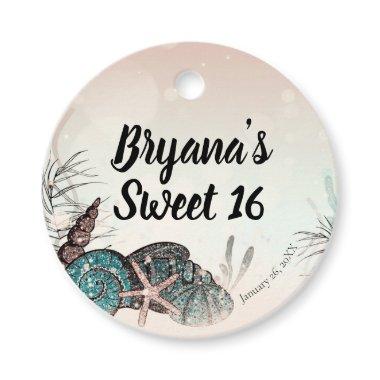 Pink Under the Sea Shells Beach Sweet 16 Party Favor Tags