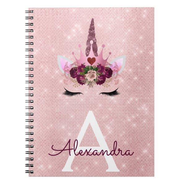 Pink Unicorn Sparkle Princess Monogram Name Notebook