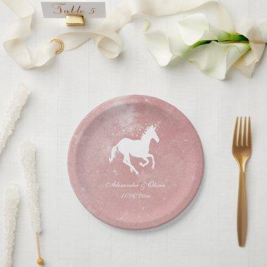 Pink Unicorn Wedding Paper Plate