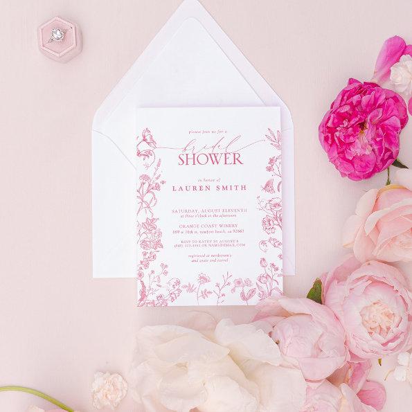 Pink Victorian Floral Elegant Bridal Shower Invitations