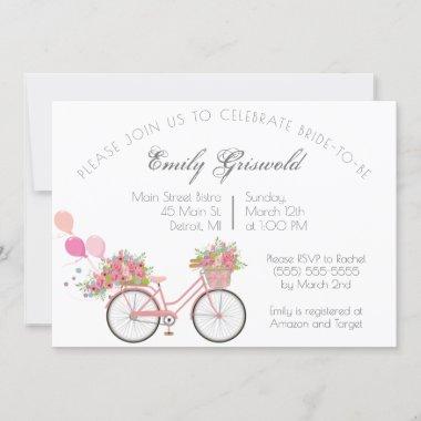 Pink Vintage Bicycle Floral Bridal Shower Invitations