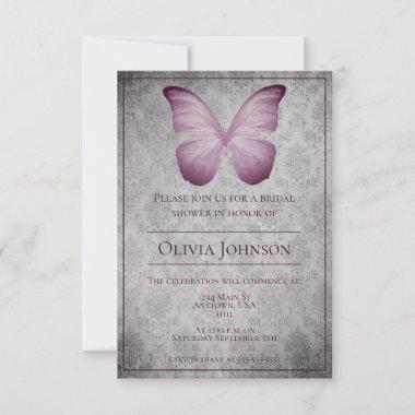 Pink Vintage Butterfly Damask Bridal Shower Invitations
