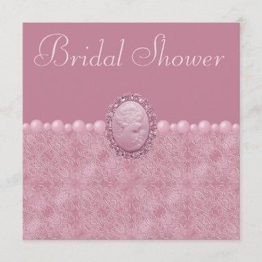 Pink Vintage Cameo & Pearls Bridal Shower Invitations