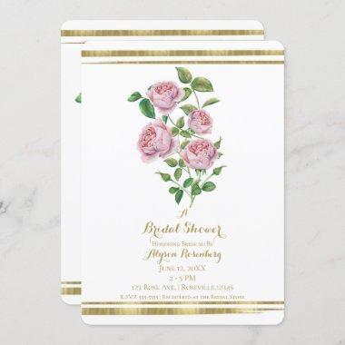 Pink Vintage Flowers Botanical Gold Bridal Shower Invitations