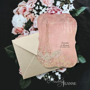 Pink Vintage Paris Parisian Stylish Bridal Shower Invitations