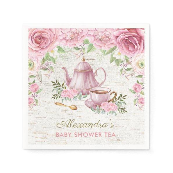 Pink Vintage Roses Baby Tea Party Paper Napkin