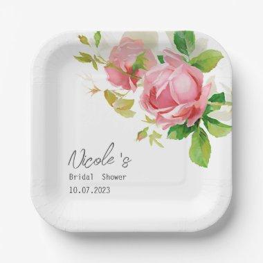 Pink vintage roses for bridal shower paper plates