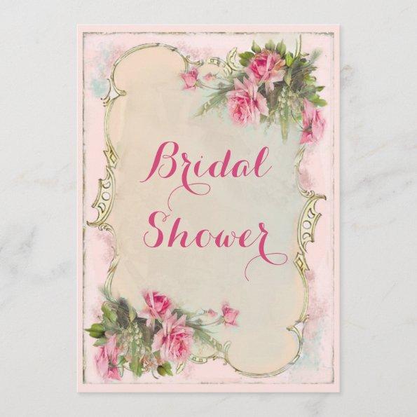 Pink Vintage Roses Shabby Chic Bridal Shower Invitations