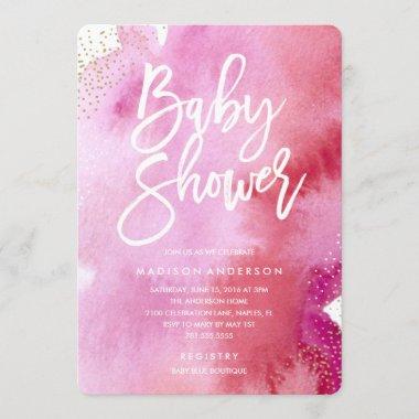 Pink Watercolor Baby Shower Invitations