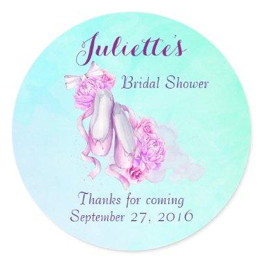 Pink Watercolor Ballet Slippers Bridal Shower Classic Round Sticker