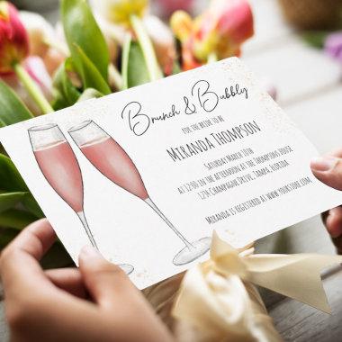 Pink Watercolor Brunch and Bubbly Bridal Shower Invitations