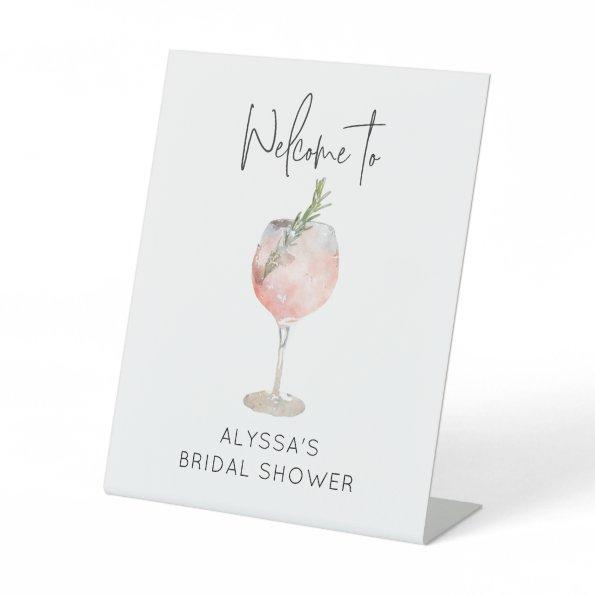 Pink Watercolor Cocktail Bridal Shower Welcome  Pedestal Sign
