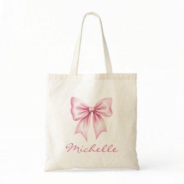 Pink Watercolor Coquette Bow Trendy Feminine Girly Tote Bag