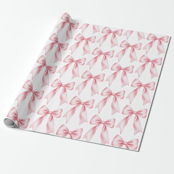 Pink Watercolor Coquette Bow Trendy Feminine Girly Wrapping Paper