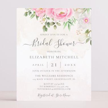 Pink Watercolor Floral Bridal Shower Invitations