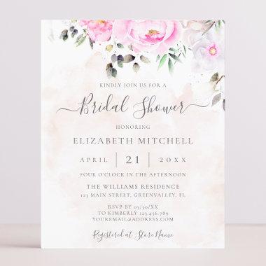 Pink Watercolor Floral Bridal Shower Invitations