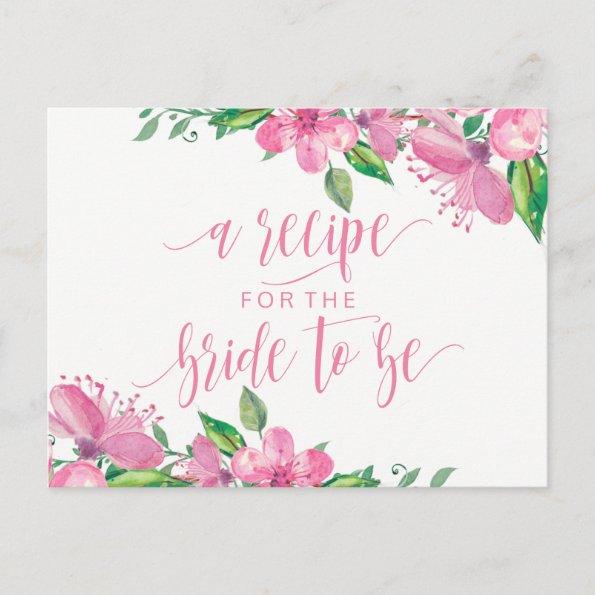 Pink Watercolor Floral Bridal Shower Recipe Invitations