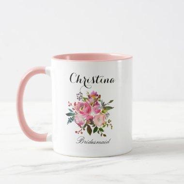 Pink Watercolor Floral Bridesmaid Mug