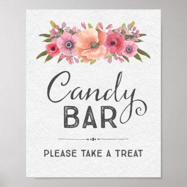 Pink Watercolor Floral Candy Bar Wedding Sign